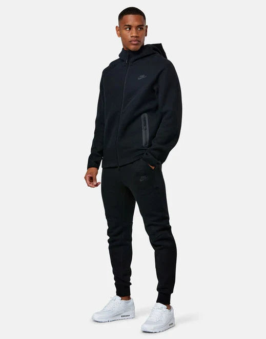 Black Tech Fleece Zip-Up Set Black