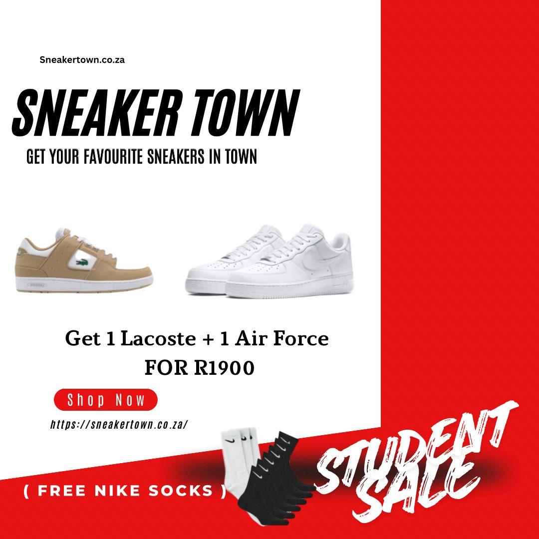 1x Lacoste Court Cage and 1x Nike AirForce 1 Sneaker - Student Combo Sale